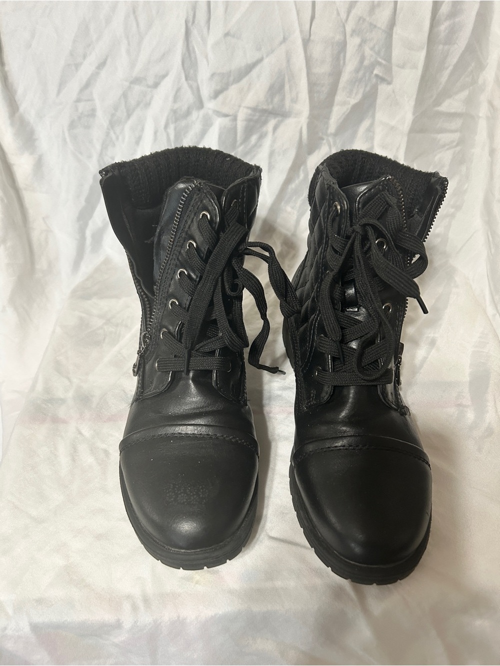 Black Lace-Up Combat Boots - Women's